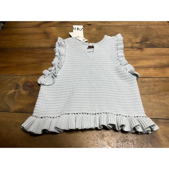 Zara Blue Knit Ruffle Sleeve Crochet Top Medium NWT - Picture 11 of 11